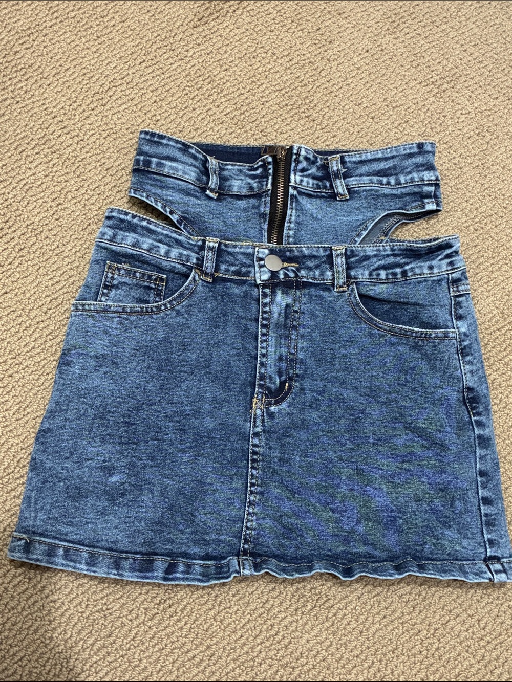Fashion Nova Distressed Cutout High-Waist Denim Mini Skirt - Blue